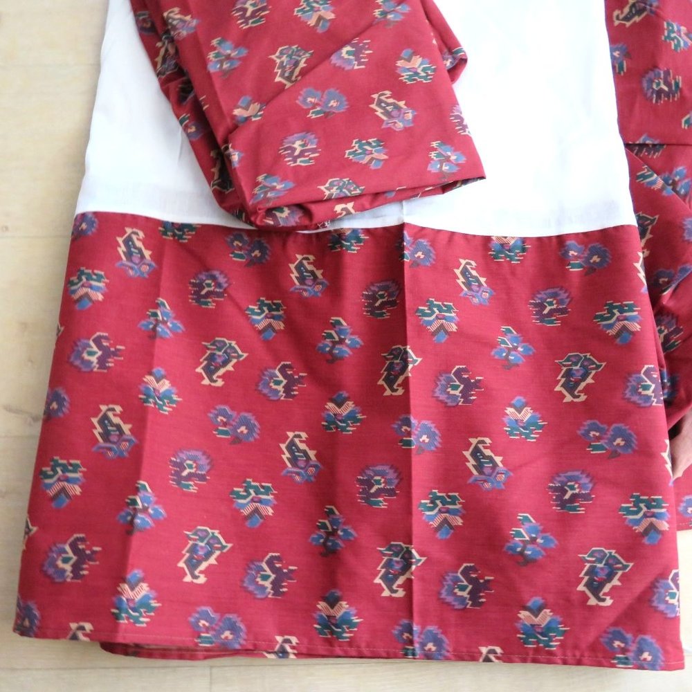 Vintage 1989 Manuel Canovas Twin Fitted Sheet Bed Skirt Southwest Burgundy NEW